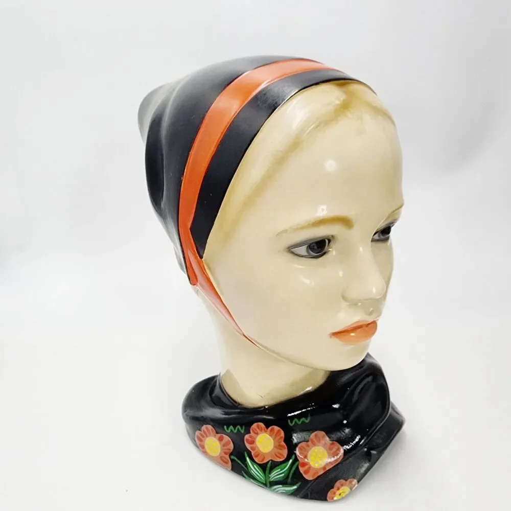 Vintage Marwal Dutch Scandinavian MCM Chalkware Plaster Girl Head Bust 8.5